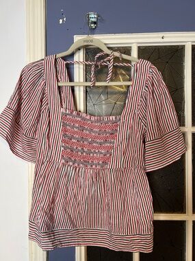 Old Navy medium Striped Square-Neck Peasant Top in Red and White NWT